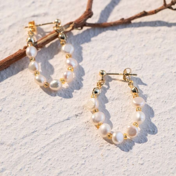 BellanBlue Jewelry - Boho 18K gold plated pearl hoop earrings